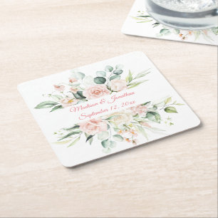 Weddenschap Floral Elegant Pink Chic Date Script Kartonnen Onderzetters