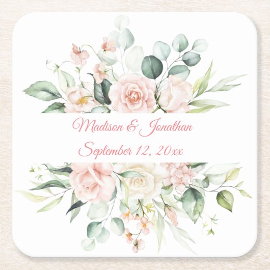 Weddenschap Floral Elegant Pink Chic Date Script Kartonnen Onderzetters (Voorkant)