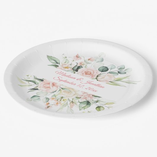 Weddenschap Floral Elegant Pink Chic Date Script Papieren Bordje (Gekanteld)