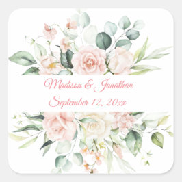 Weddenschap Floral Elegant Pink Chic Date Script Vierkante Sticker