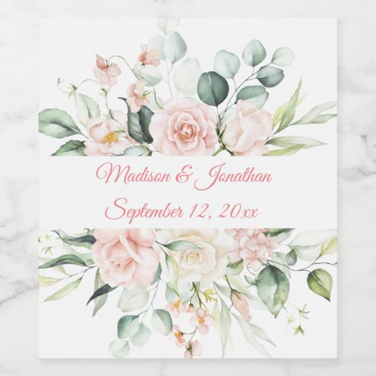 Weddenschap Floral Elegant Pink Chic Date Script Wijn Etiket (Enkel label)