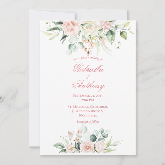 Weddenschap Floral Elegant Pink Chic Script Wedden Kaart (Voorkant)