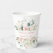 Weddenschap Floral Elegant Pink Date Script Names Papieren Bekers (Achterkant)