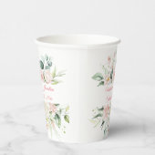 Weddenschap Floral Elegant Pink Date Script Names Papieren Bekers (Rechts)