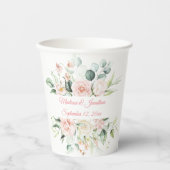 Weddenschap Floral Elegant Pink Date Script Names Papieren Bekers (Voorkant)