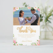 Weddenschap Floral Elegant Roos Tulip Pink Foto Bedankkaart (Staand voorkant)