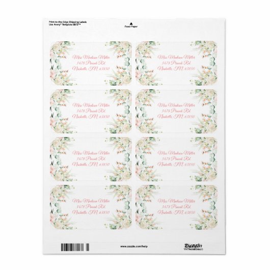 Weddenschap Floral Elegant Roze Afbeelding Datum N Etiket (Full Sheet)