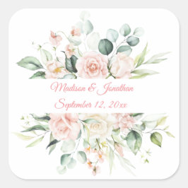 Weddenschap Floral Elegant Roze Chic Date Script N Vierkante Sticker