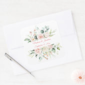 Weddenschap Floral Elegant Roze Chic Date Script N Vierkante Sticker (Envelop)