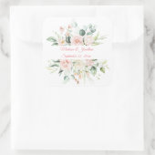 Weddenschap Floral Elegant Roze Chic Date Script N Vierkante Sticker (Tas)