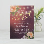 Weddenschap Floral en String Lights Burgundy Kaart (Staand voorkant)