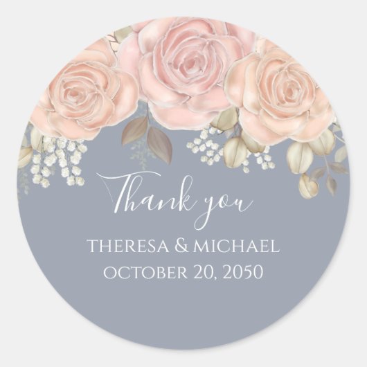 Weddenschap Floral Hartelijk dank Roos Gold Dusty Ronde Sticker (Voorkant)