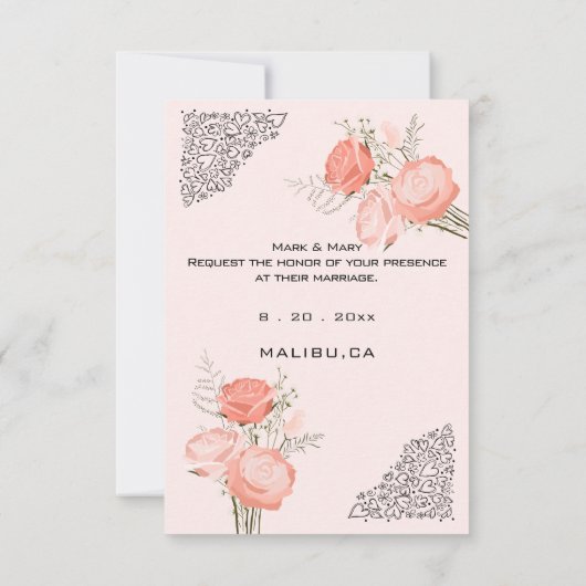 Weddenschap Floral Pink Heart Border RSVP Kaartje (Achterkant)