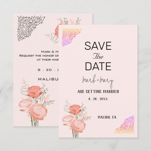 Weddenschap Floral Pink Heart Border RSVP Kaartje (Voorkant / Achterkant)