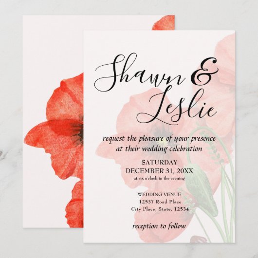 Weddenschap Floral Poppy Seed Invitation Kaart (Voorkant / Achterkant)