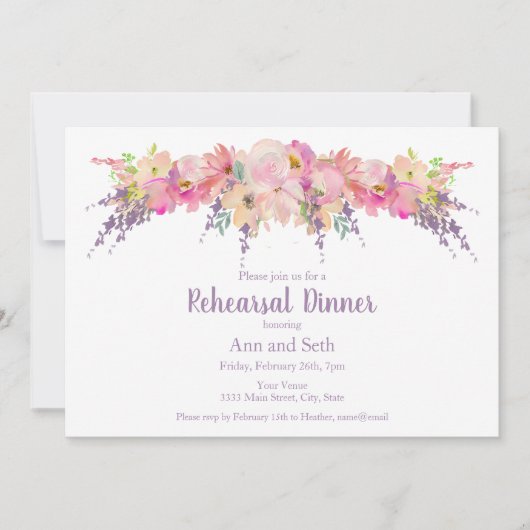 Weddenschap Floral Rehearsal Dinner Invitation Kaart (Voorkant)