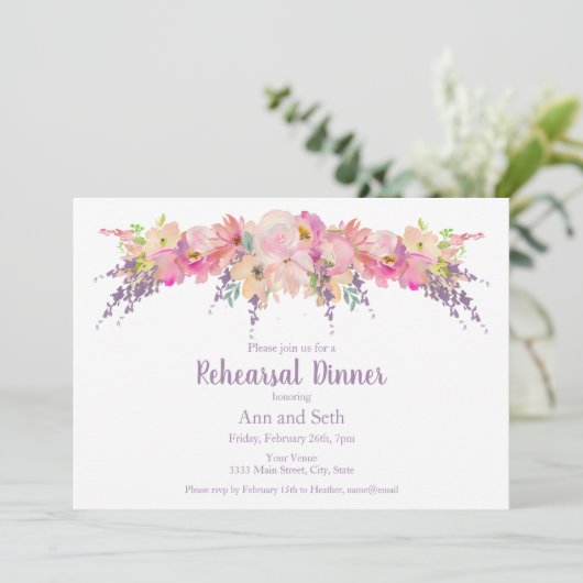 Weddenschap Floral Rehearsal Dinner Invitation Kaart (Staand voorkant)