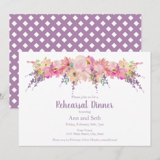 Weddenschap Floral Rehearsal Dinner Invitation Kaart (Voorkant / Achterkant)