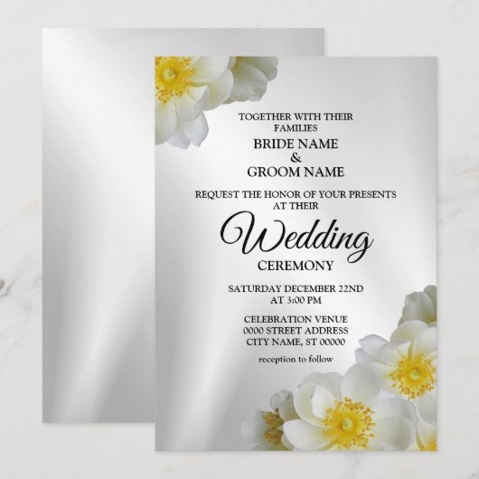 Weddenschap Floral White Yellow Silver Elegant Rus Kaart (Voorkant / Achterkant)