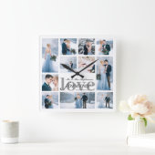 Weddenschap FOREVER LOVE Foto Collage Aangepaste k Vierkante Klok (Huis)
