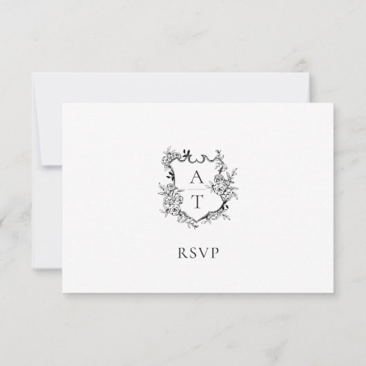 Weddenschap Formele Floral Crest Monogram RSVP-kaa Kaart (Achterkant)