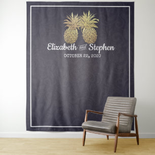 Weddenschap Foto Booth Backdrop Gold Pineapple Cou Wandkleed