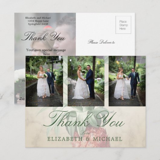 Weddenschap Foto Dank je ananas Marble Elegant Briefkaart (Voorkant / Achterkant)