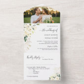 Weddenschap Foto Greenery Ivory White Gold Floral All In One Uitnodiging (Binnen)