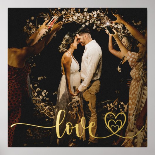 Weddenschap Foto Modern Script Styled Love Hearts Folie Afdrukken (Voorkant)