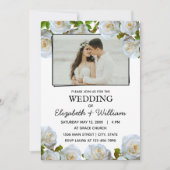 Weddenschap Foto Romantic White Flowers Uitnodigin Kaart (Voorkant)