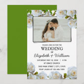 Weddenschap Foto Romantic White Flowers Uitnodigin Kaart (Voorkant / Achterkant)