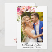 Weddenschap Foto Waterverf Roze Floral Bedankkaart (Voorkant / Achterkant)