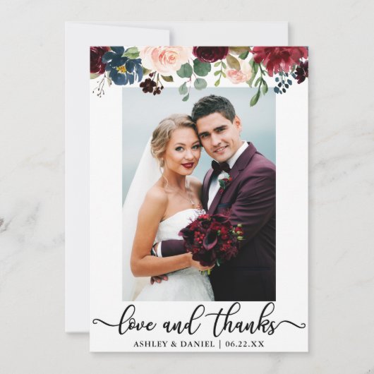 Weddenschap Foto's en Bedankt Burgundy Blue Floral (Voorkant)