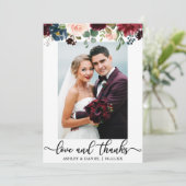 Weddenschap Foto's en Bedankt Burgundy Blue Floral (Staand voorkant)
