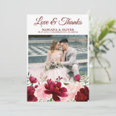 Weddenschap Foto's en Bedankt Kaart Burgundy Pink (Staand voorkant)