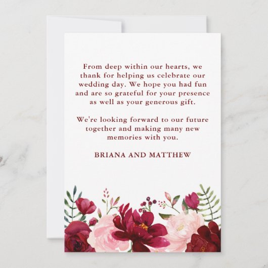 Weddenschap Foto's en Bedankt Kaart Burgundy Pink (Achterkant)