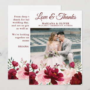 Weddenschap Foto's en Bedankt Kaart Burgundy Pink