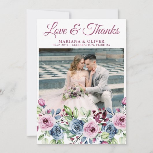 Weddenschap Foto's en Bedankt Kaart Navy Blue Wine (Voorkant)