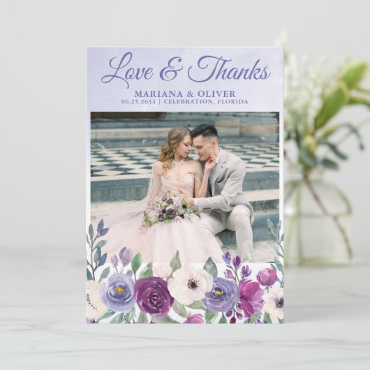 Weddenschap Foto's en Bedankt Kaart Paarse Fuchsia (Staand voorkant)