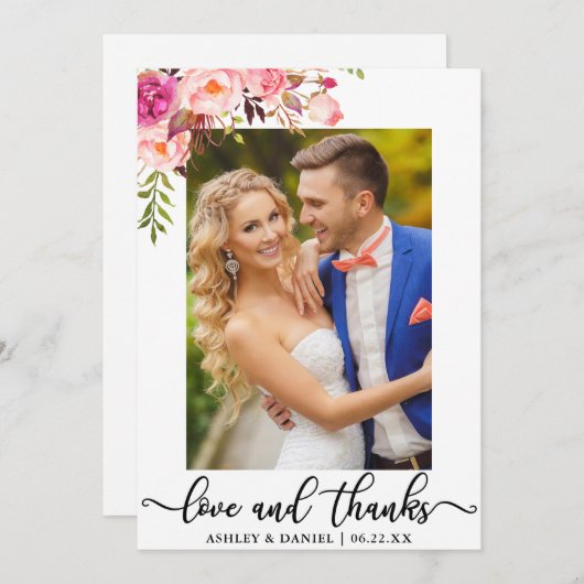 Weddenschap Foto's en Bedankt Roze Floral (Voorkant / Achterkant)