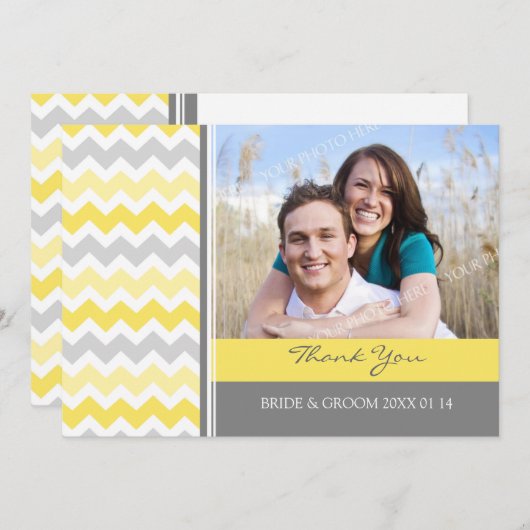 Weddenschap Foto's Gele grijze Chevron Bedankkaart (Voorkant / Achterkant)