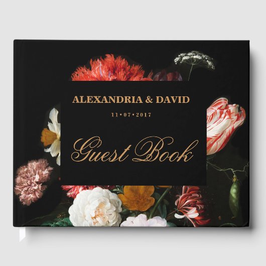 Weddenschap Gastboek Donkere zwarte rode flora Gastenboek (Voorkant)