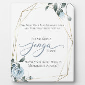 Weddenschap Gastboek Jenga Piece Dusty Blue Floral Fotoplaat (Voorkant)