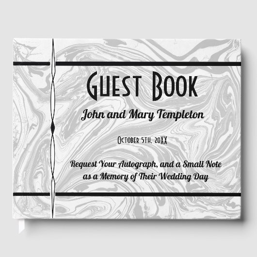 Weddenschap Gastboek Marmer Black & White Gastenboek (Voorkant)