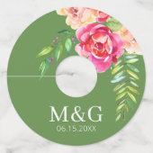 Weddenschap Gedekte Waterverf bloemen - Groen Roze Wijnglaslabel (Voorkant)