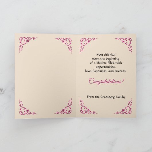 Weddenschap Gefeliciteerd Damask met roze kaart (Binnen)