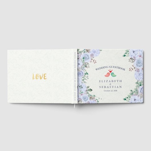 Weddenschap Gestbook Light Blue Waterverf Floral Gastenboek (Volledig)
