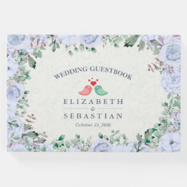 Weddenschap Gestbook Light Blue Waterverf Floral Gastenboek