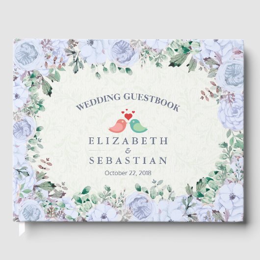 Weddenschap Gestbook Light Blue Waterverf Floral Gastenboek (Voorkant)