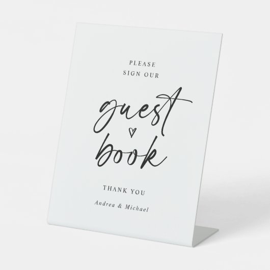 Weddenschap Gestbook Modern minimalistisch handsch Reclamebord Met Voetstuk (Voorkant)